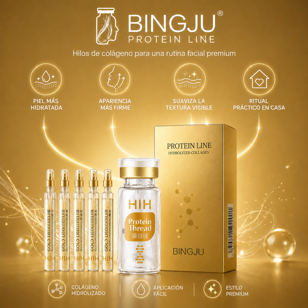 Serúm 30 ml + 12 Hilos Tensores de Colágeno Absorbibles Bingju - Rejuvenece tu rostro en casa sin usar una sola aguja.