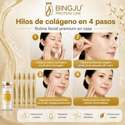 Serúm 30 ml + 12 Hilos Tensores de Colágeno Absorbibles Bingju - Rejuvenece tu rostro en casa sin usar una sola aguja.