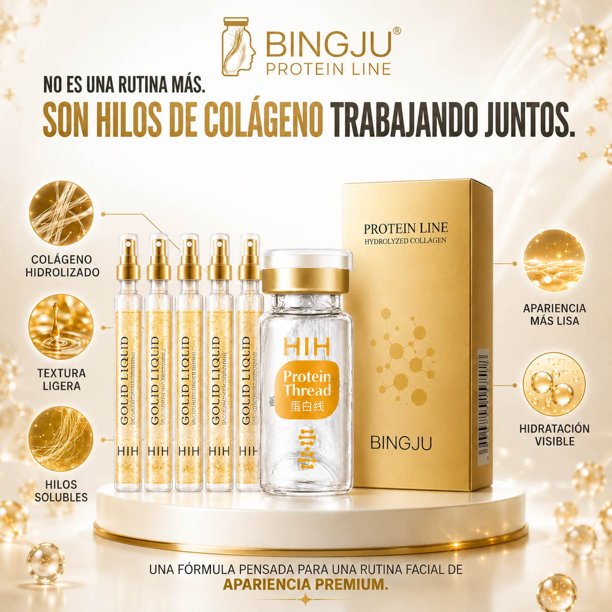 Serúm 30 ml + 12 Hilos Tensores de Colágeno Absorbibles Bingju - Rejuvenece tu rostro en casa sin usar una sola aguja.