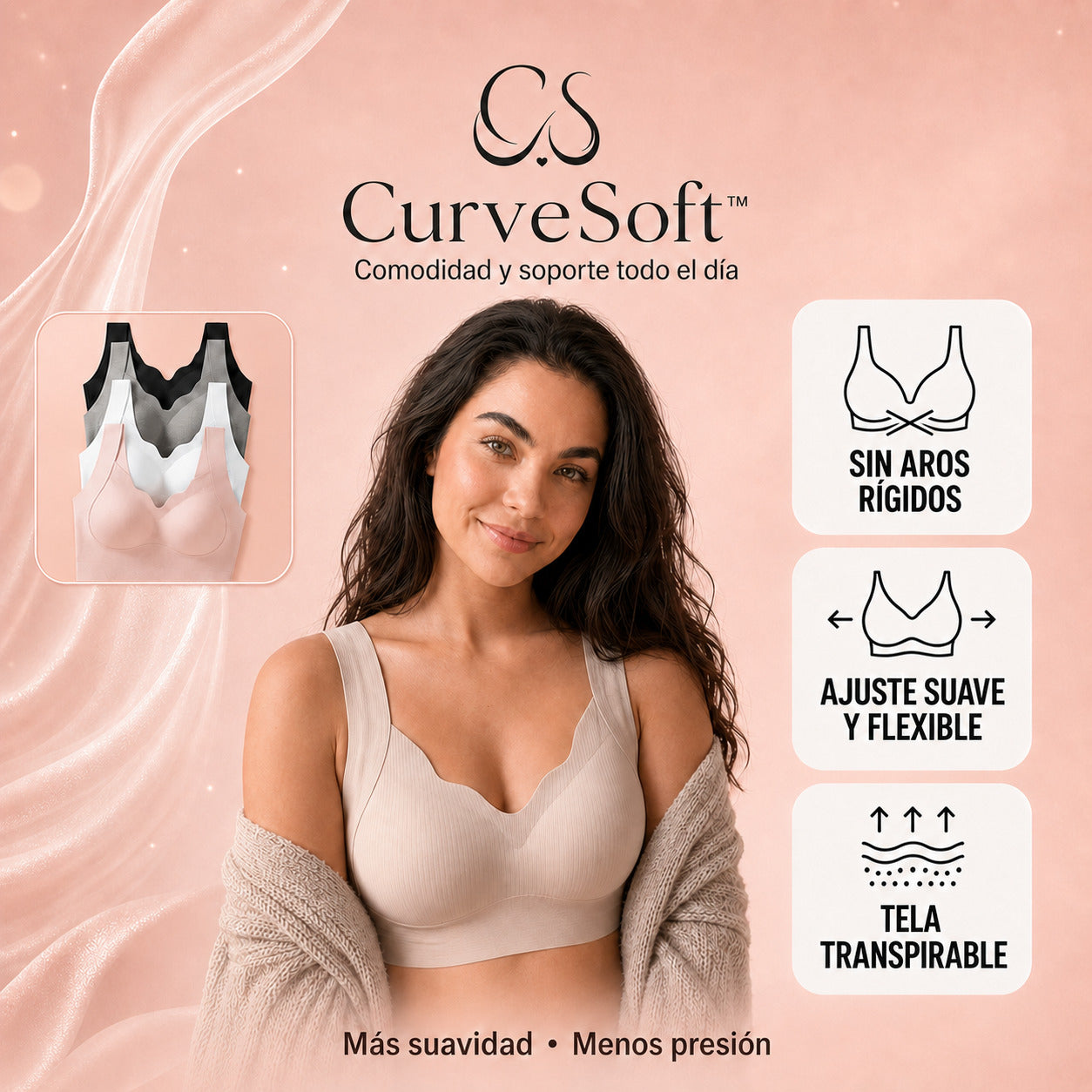 2x1 CurveSoft™ – Sujetador Moldeador PushUp Envolvente Premium