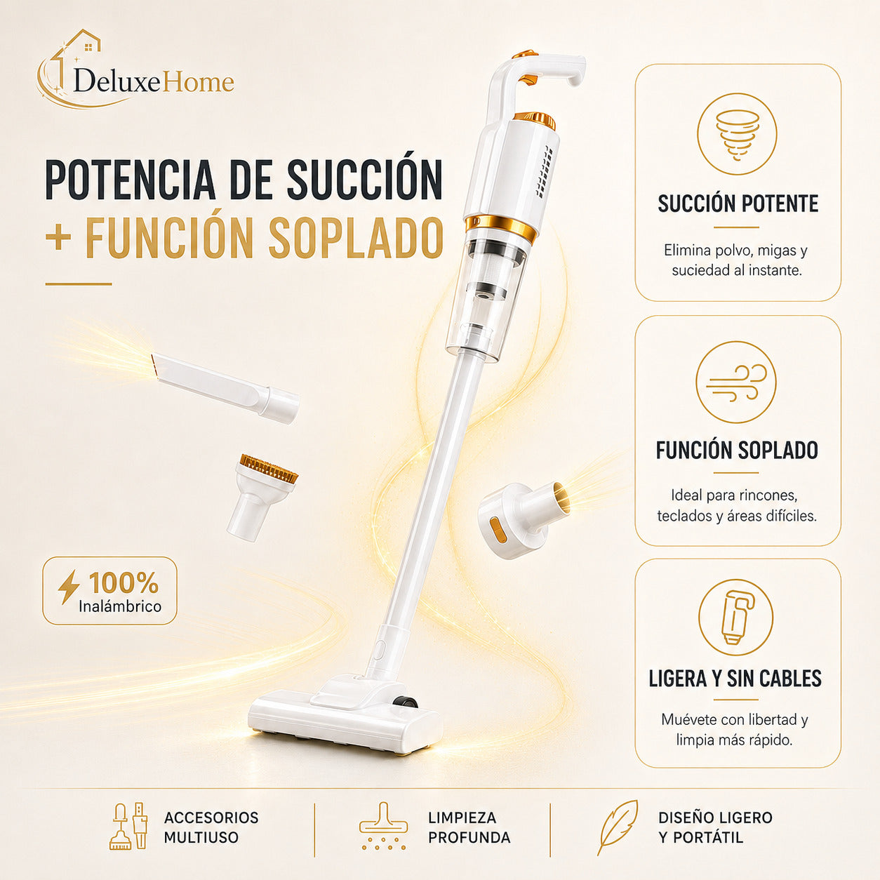 DeluxeHome™ | Aspiradora Compacta 2en1 con Succión Ciclónica
