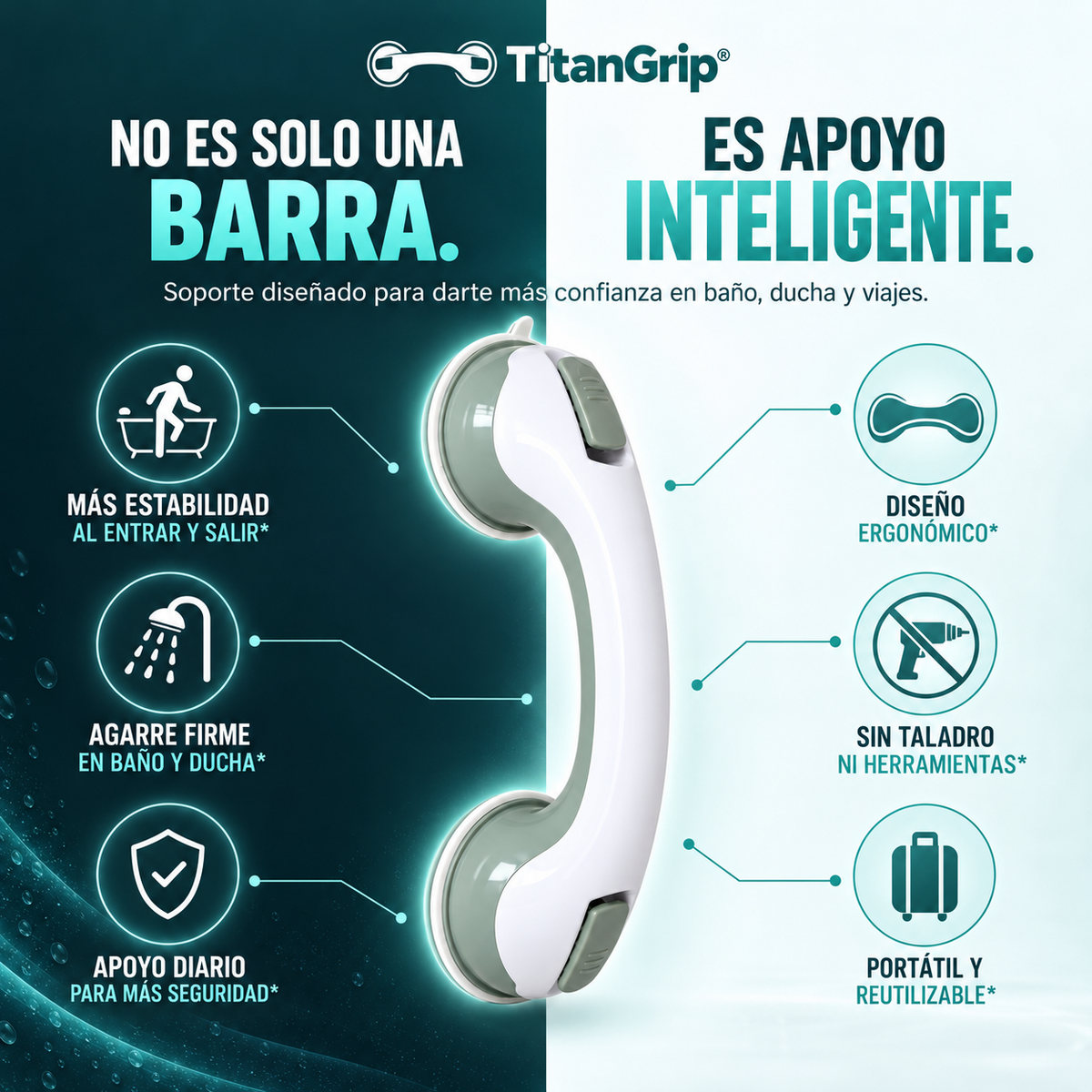 TitanGrip® - Barra de Soporte Portátil Antideslizante al Vacío