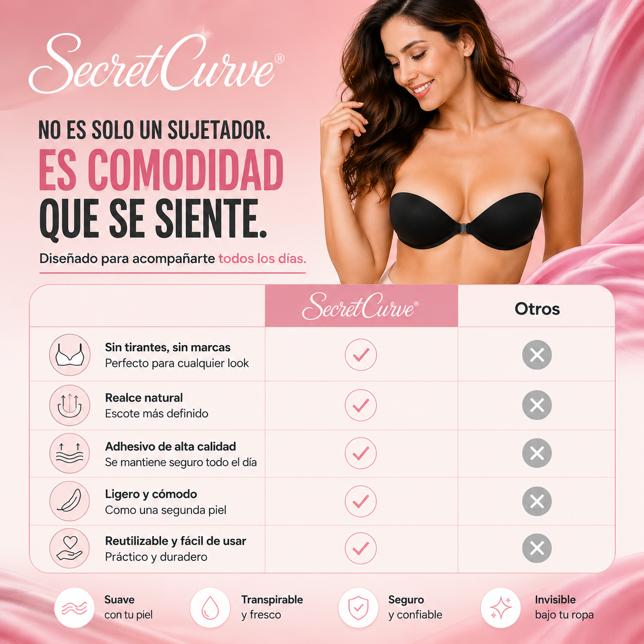 2x1 SecretCurve™ – Copa Sujetador Adhesivo PushUp Ergonómico