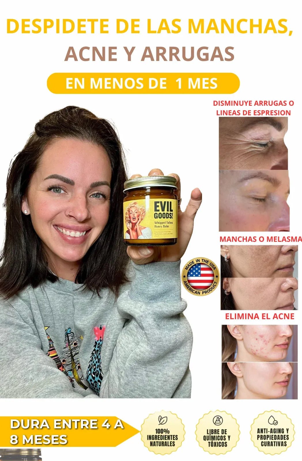 Evil Goods! Original XL 120g Crema de Sebo de Res con Miel - Elimina Acné y la Irritación