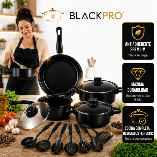 BlackPro® | Set de Cocina Antiadherente 13 Piezas premium