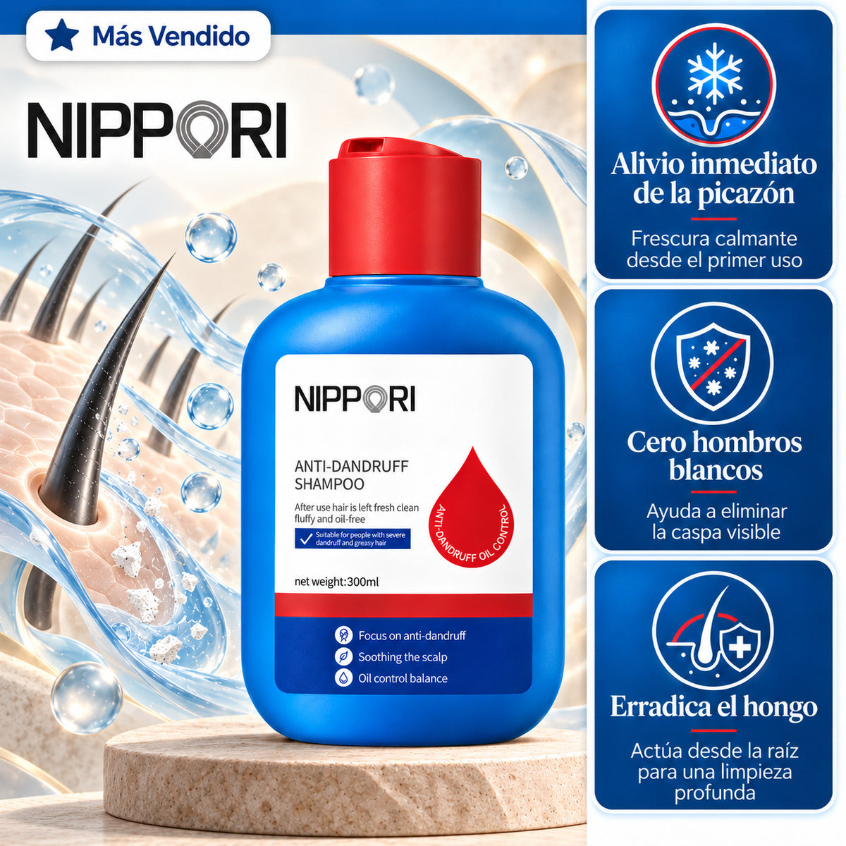 Shampoo Nippori® – Eliminación de la caspa y alivio inmediato de la picazón