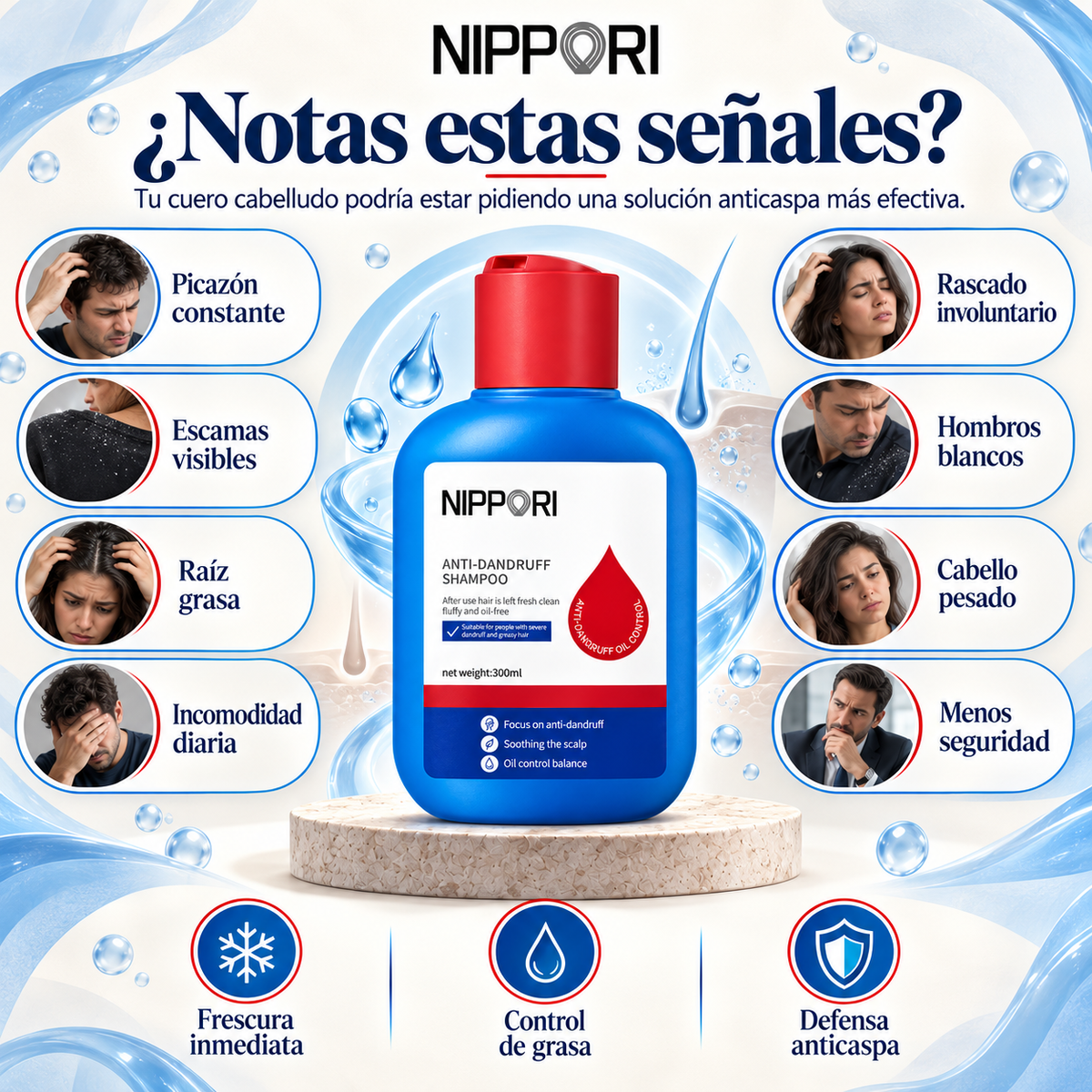 Shampoo Nippori® – Eliminación de la caspa y alivio inmediato de la picazón