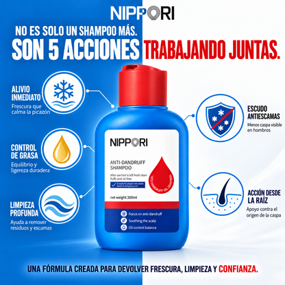 Shampoo Nippori® – Eliminación de la caspa y alivio inmediato de la picazón