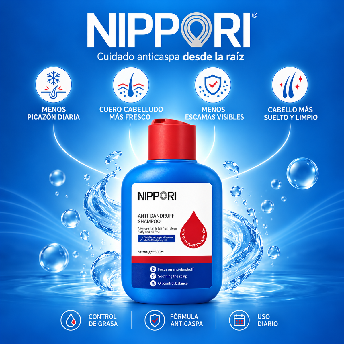 Shampoo Nippori® – Eliminación de la caspa y alivio inmediato de la picazón