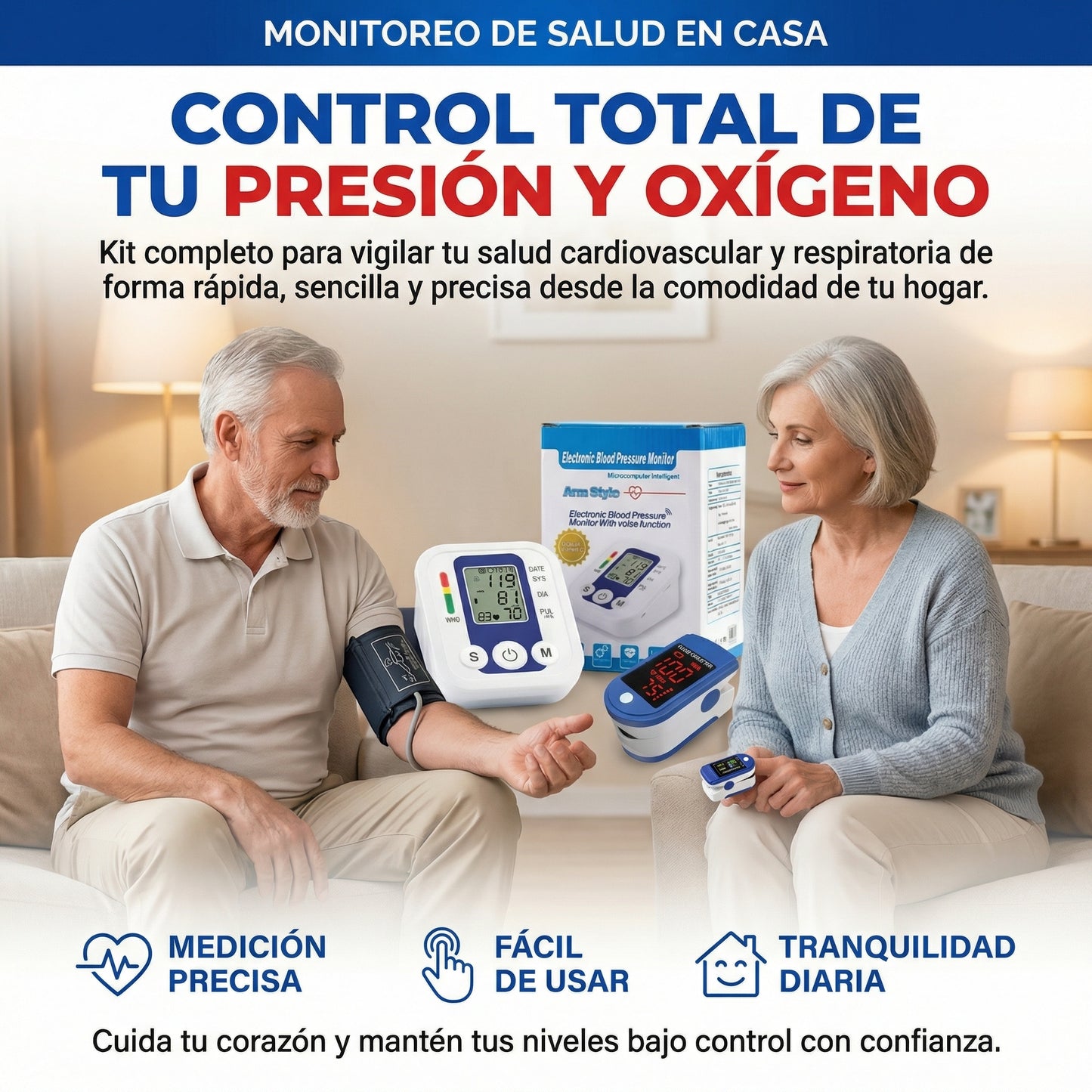 Combo Tensiómetro Digital + Oxímetro de Pulso