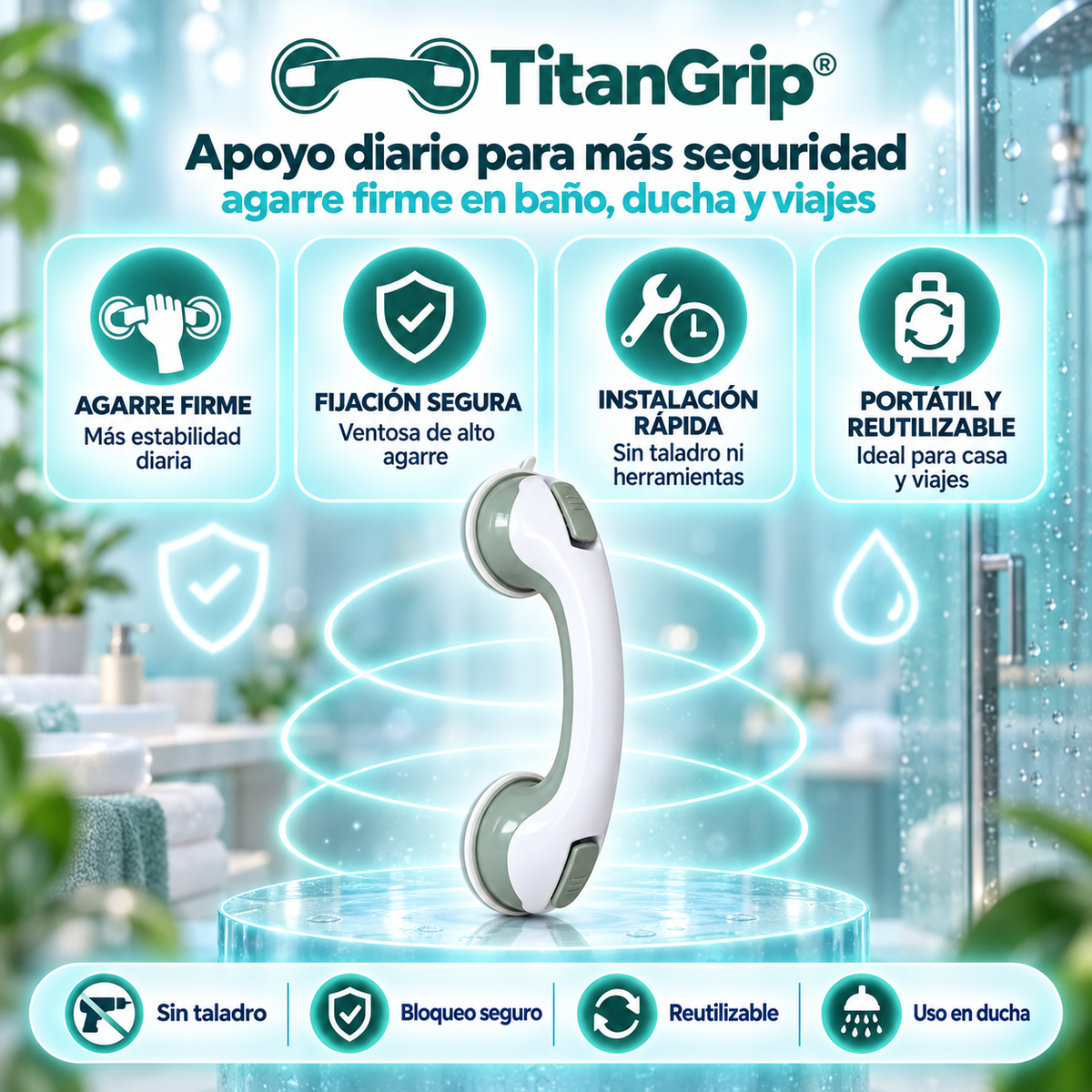 TitanGrip® - Barra de Soporte Portátil Antideslizante al Vacío